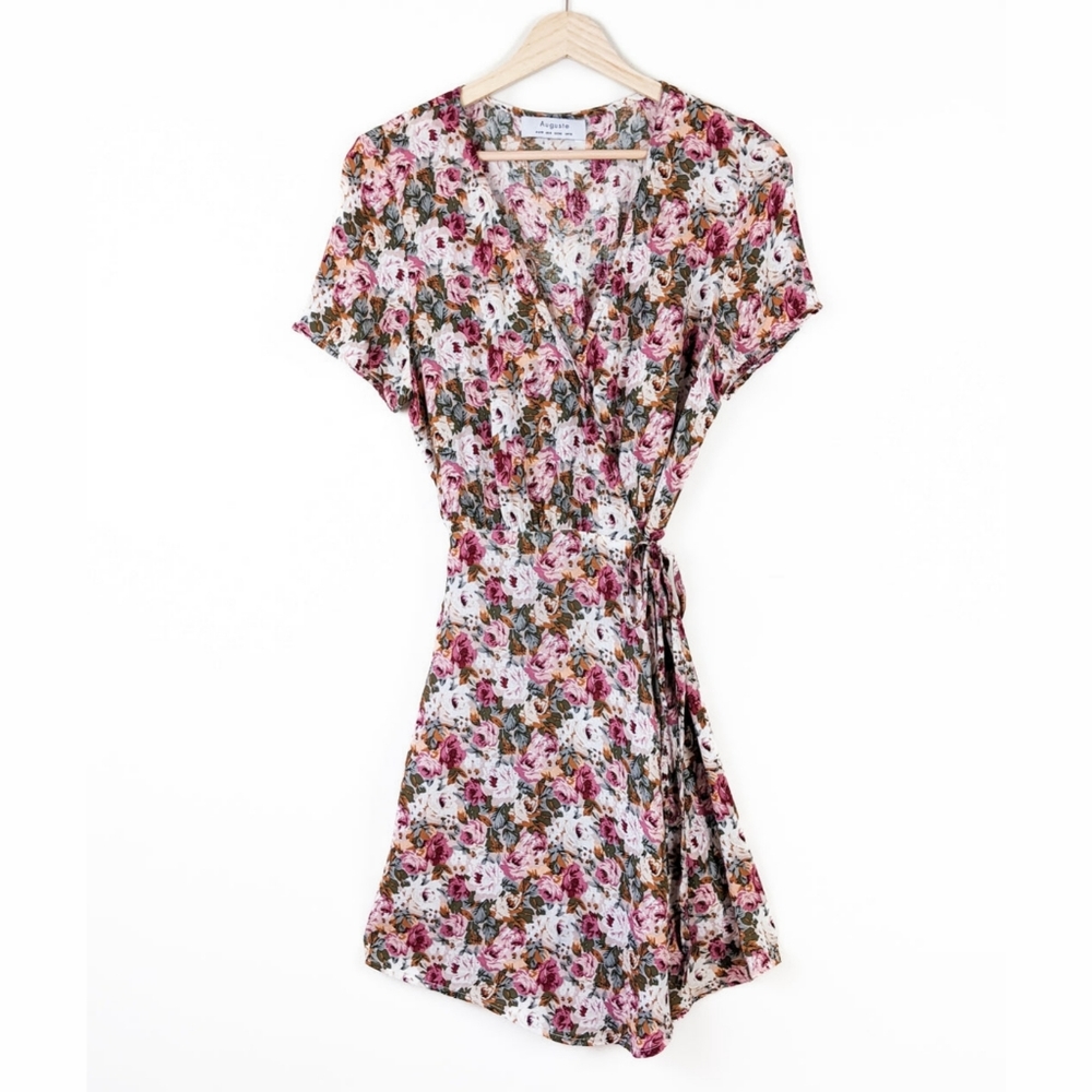 EUC Auguste Wild Rose Wrap Mini Dress